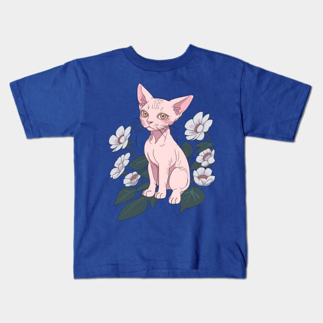 Floral Sphynx's Serenade Kids T-Shirt by VerdantCreature